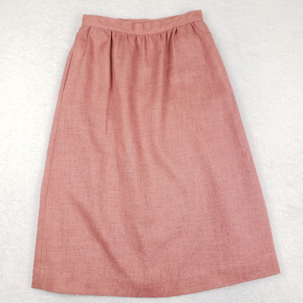 Vintage Evan-Picone Pink Linen Blend A-Line Midi Skirt Pockets Made in USA 10